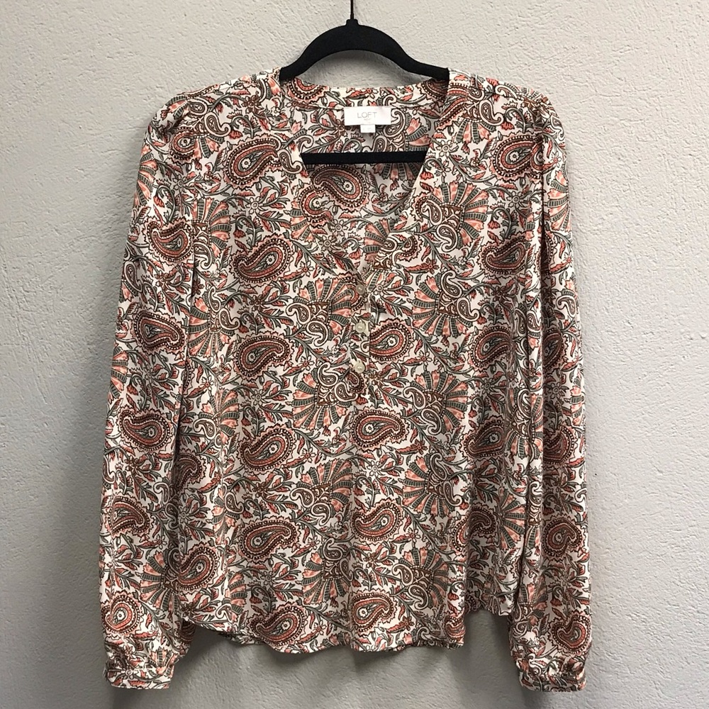 LOFT Outlet Small Paisley Long Sleeve Blouse Boho Print Top